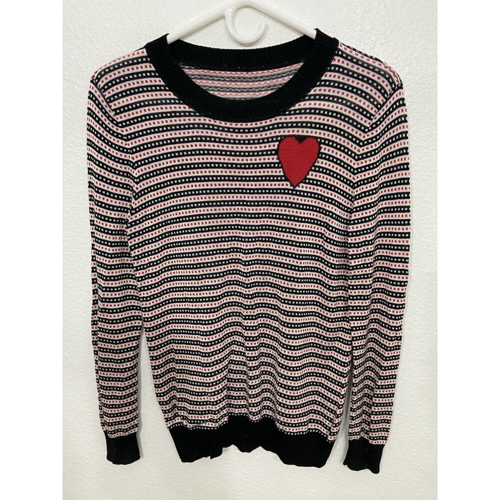 FRANKIE'S MELBOURNE Black/Red/Ivory Heart+Stripe Jacquard Sweater S